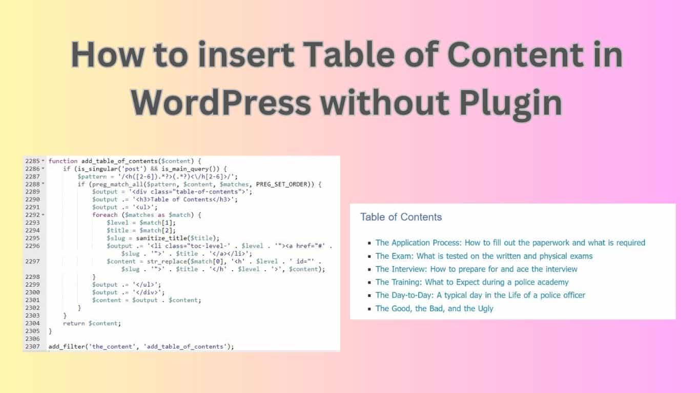 How to insert Table of Content in WordPress without Plugin