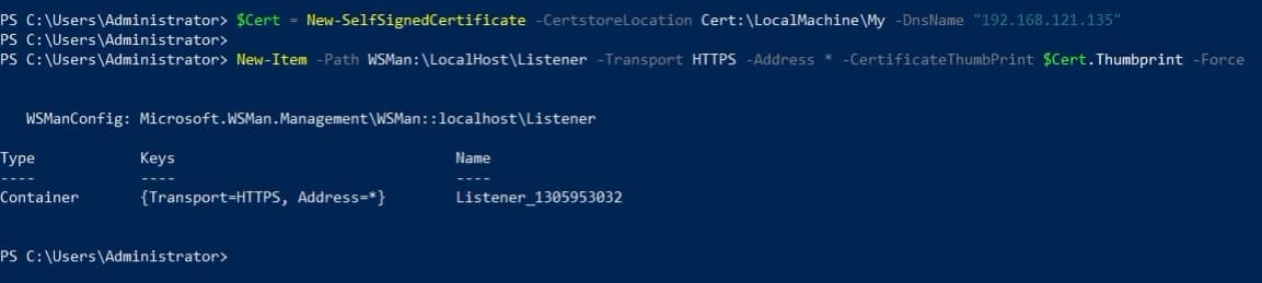 certificate-and-listener-command Configure WinRM on Windows Server 2012 to 2022